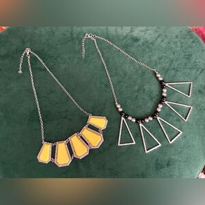 Vintage Yellow and Silver Geometric Statement Necklace Set